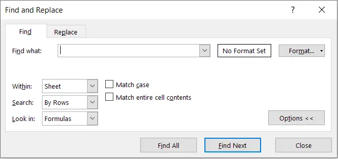 Excel Shortcut Find and Replace