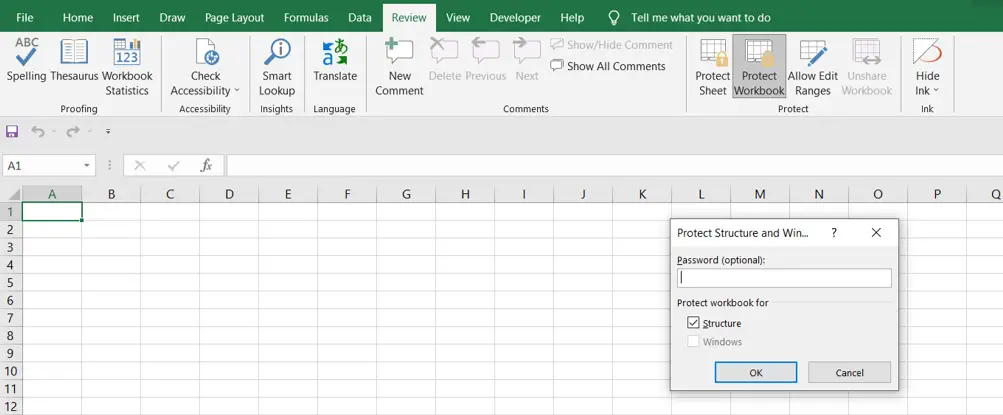Excel Shortcut Protect workbook