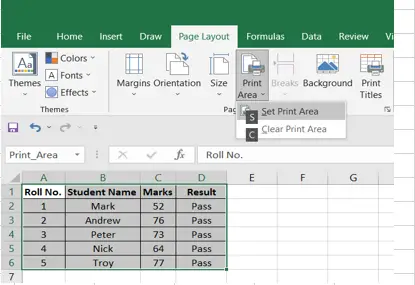 Excel Shortcut Set Print Area