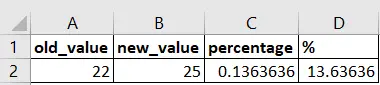 output percentage change formula in excel
