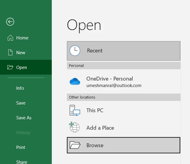 Browse Excel Open FIle